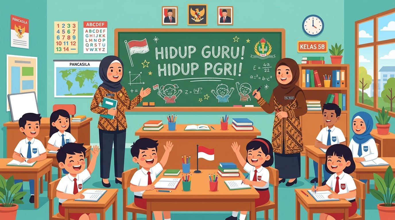 Ilustrasi Semangat Guru dan Siswa di Kelas PGRI